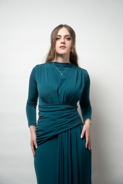 Indigo Wrap Evening Dress Bells of Valor Indigo Wrap Evening Dress Bells of Valor