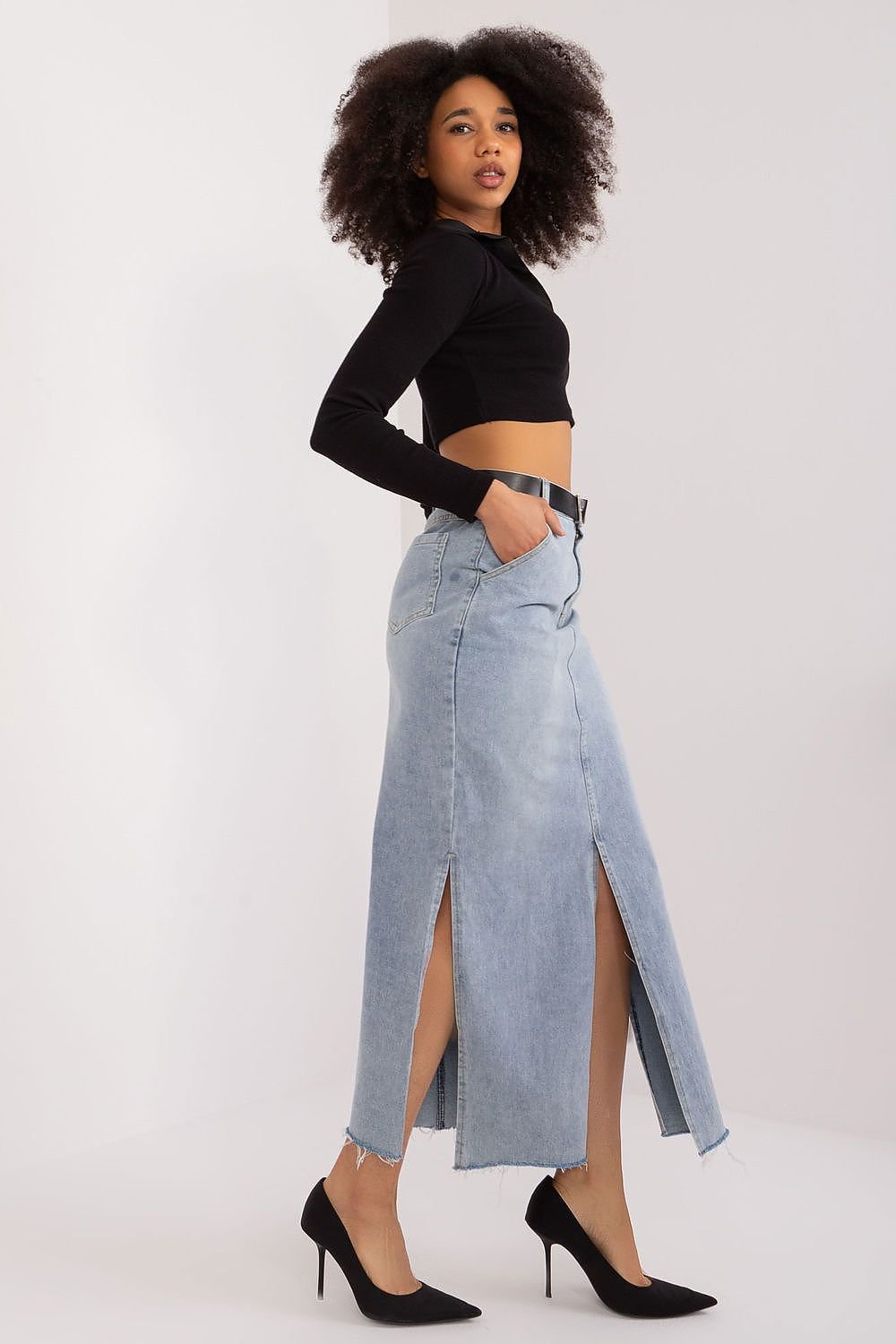 Denim Midi Double Slit Skirt - Ben Valor