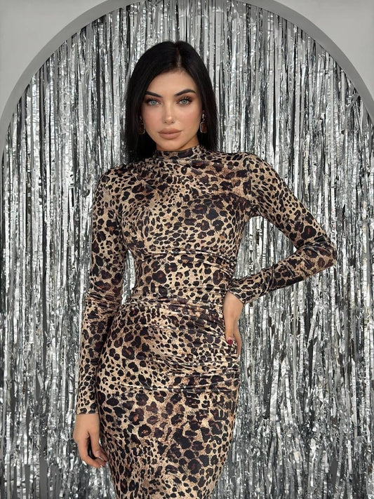 Leopard Ruched Maxi Dress - Ben Valor