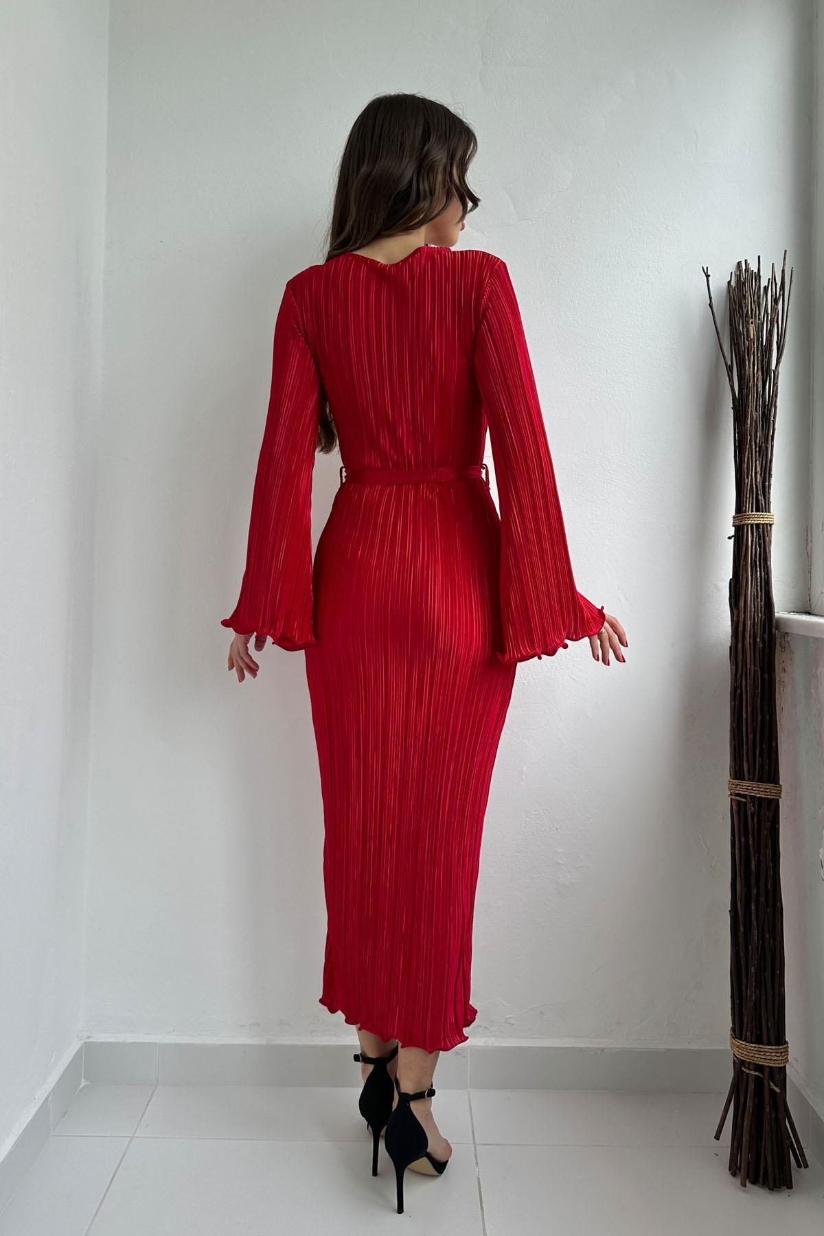 Spanish Sleeve Red Pleated Midi Dress - Ben Valor