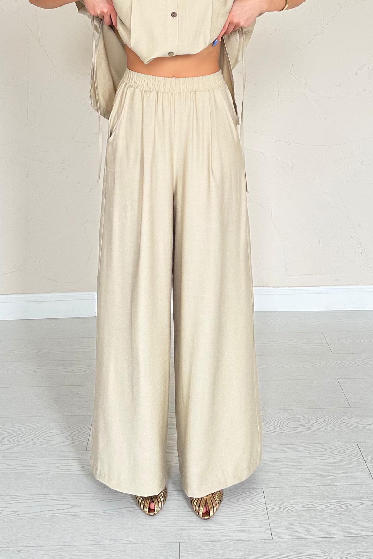 Stone Pleated Double Linen Suit Set - Ben Valor