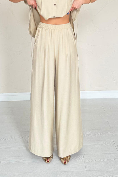 Stone Pleated Double Linen Suit Set - Ben Valor